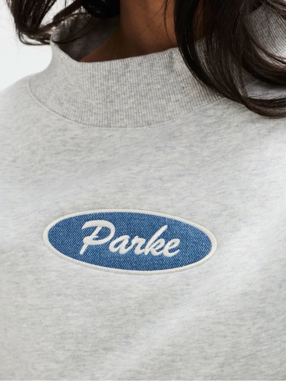 Parke Core Grey mockneck with denim patch Sweatshirt - Picture 5 of 5